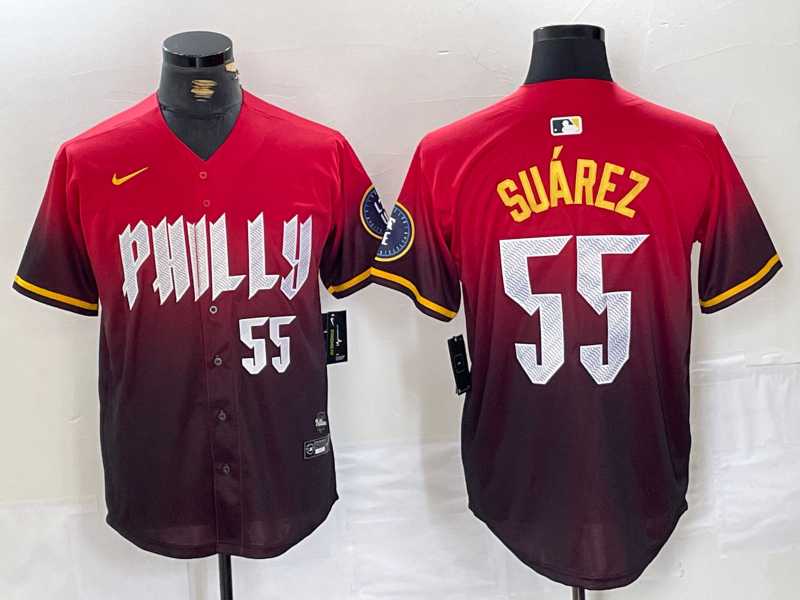 Mens Philadelphia Phillies #55 Ranger Suarez Red 2024 City Player Number Cool Base Jersey,We sell and wholesale Mens Philadelphia Phillies #55 Ranger Suarez Red 2024 City Player Number Cool Base Jersey on line form chian!